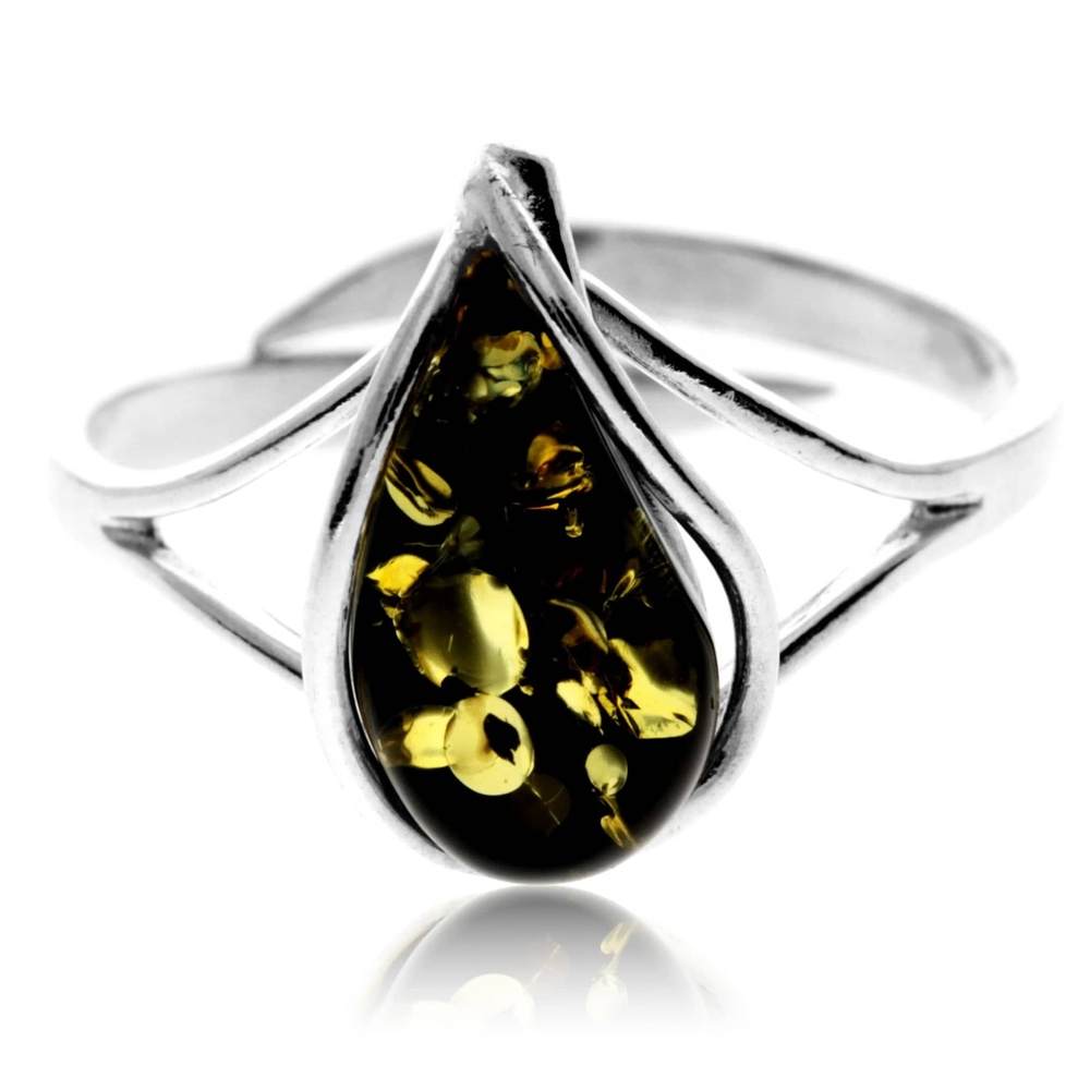 925 Sterling Silver & Genuine Baltic Amber Adjustable Ring G403A