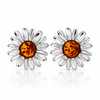 925 Sterling Silver & Genuine Baltic Amber Daisy Studs Earrings - GL1064
