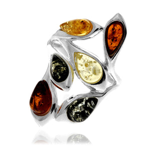 925 Sterling Silver & Baltic Amber Modern Multi-stone Ring - 7334