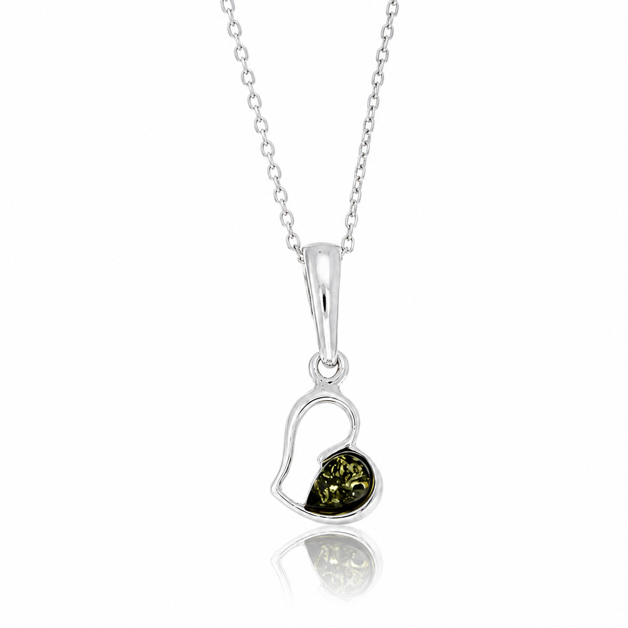 925 Sterling Silver & Genuine Baltic Amber Tiny Heart Pendant - 592