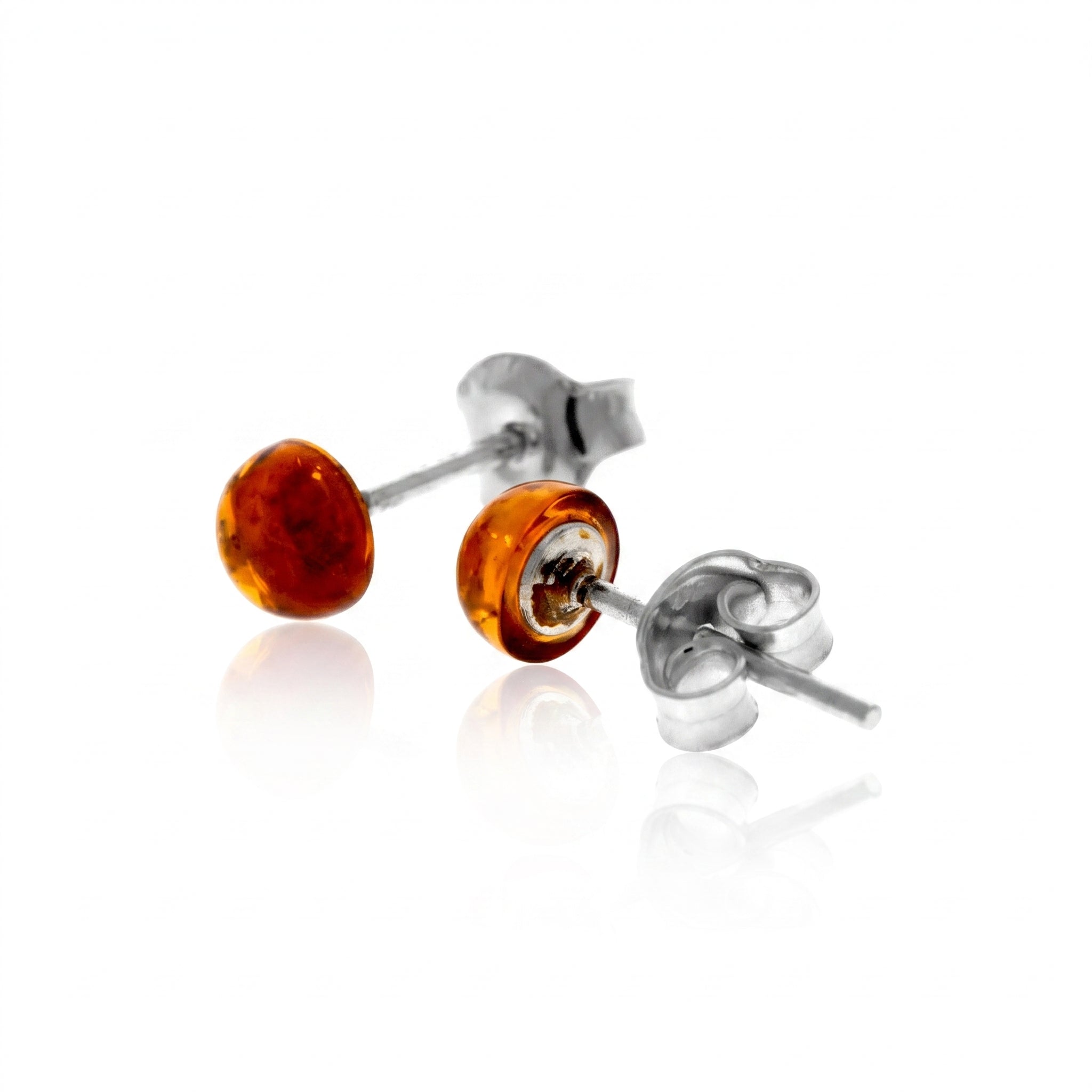 925 Sterling Silver & Genuine Baltic Amber Classic Tiny Studs Earrings - J014
