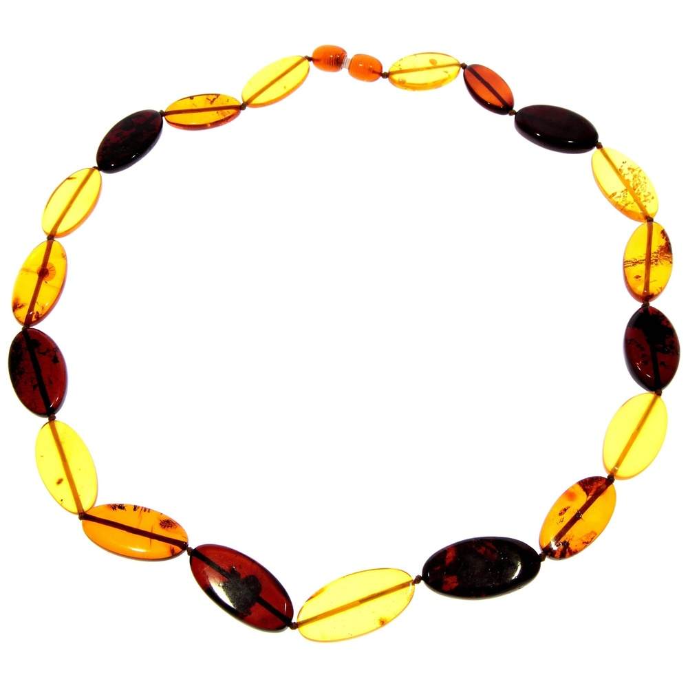 Genuine Mixed Baltic Amber Flat Oval Olive Beads Luxurious Necklace - NE0174