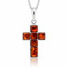 925 Sterling Silver & Genuine Baltic Amber Cross Pendant - 1644