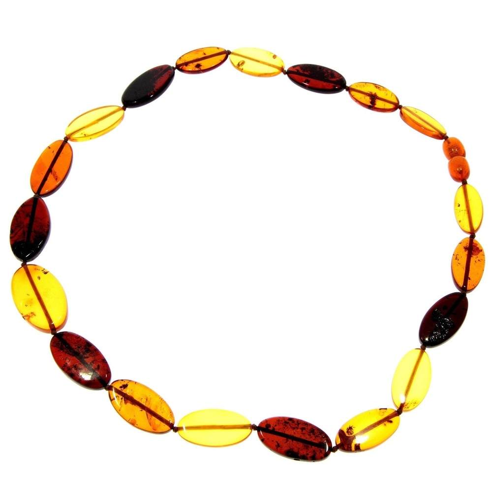 Genuine Mixed Baltic Amber Flat Oval Olive Beads Luxurious Necklace - NE0175