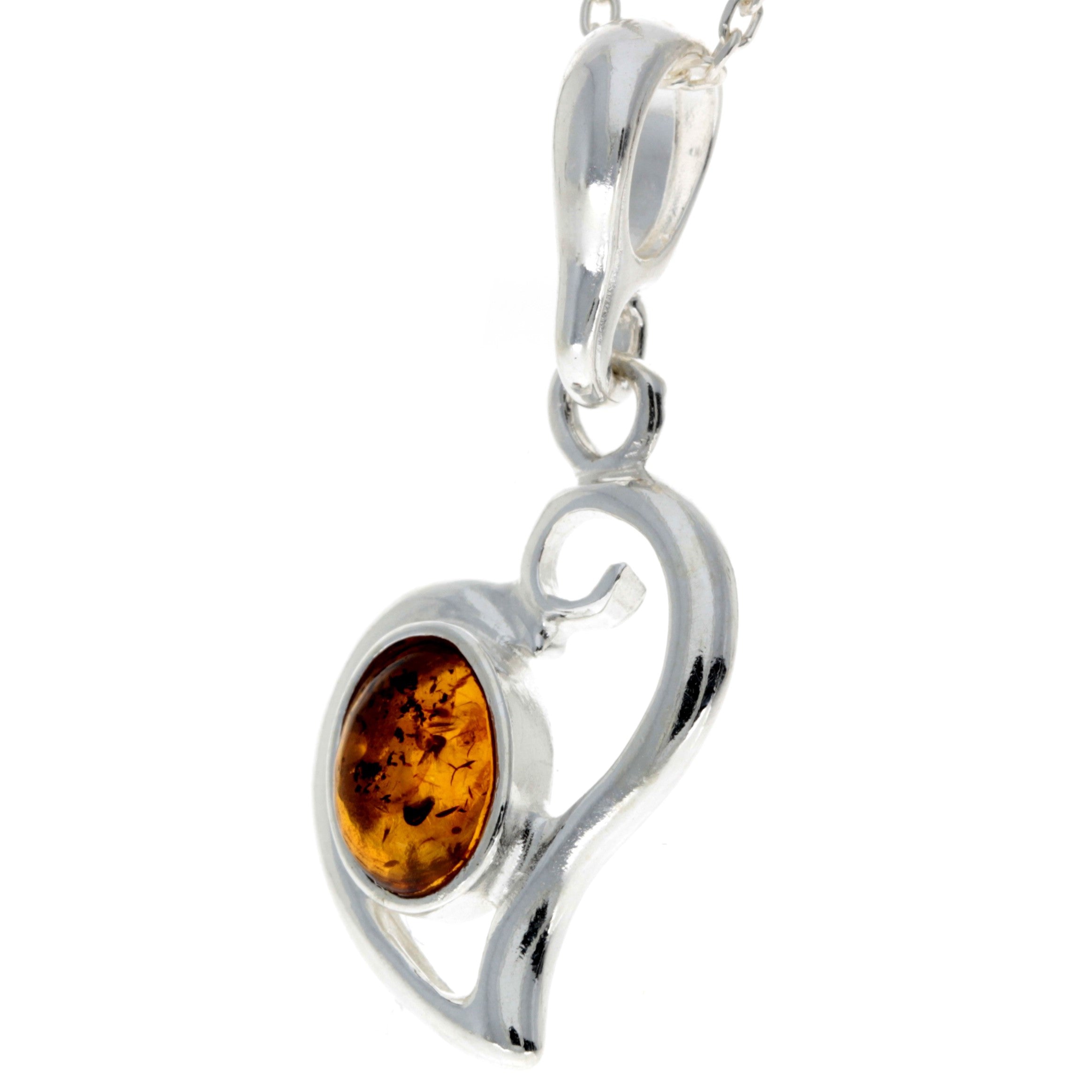 925 Sterling Silver & Genuine Baltic Amber Classic Heart Pendant - 1560