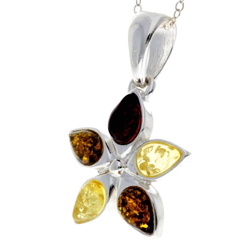 925 Sterling Silver & Baltic Amber Classic Designer Star Pendant - 1684