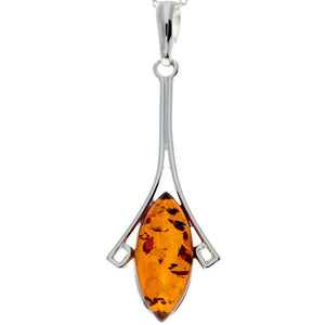 925 Sterling Silver & Genuine Baltic Amber Modern Pendant - 1705