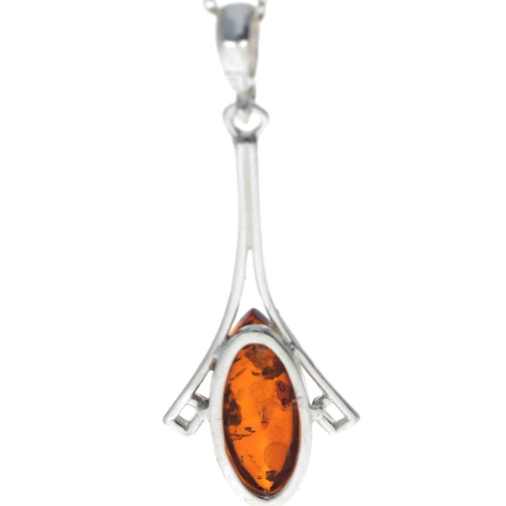 925 Sterling Silver & Genuine Baltic Amber Modern Pendant - 1705