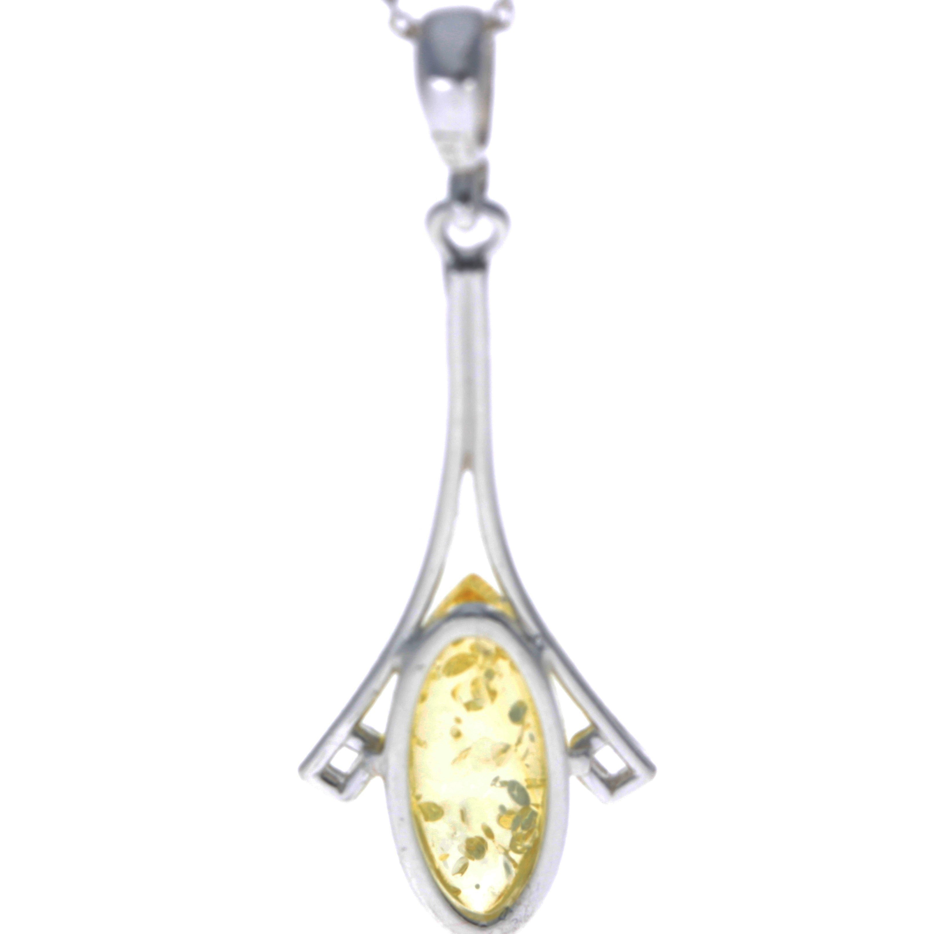 925 Sterling Silver & Genuine Baltic Amber Modern Pendant - 1705