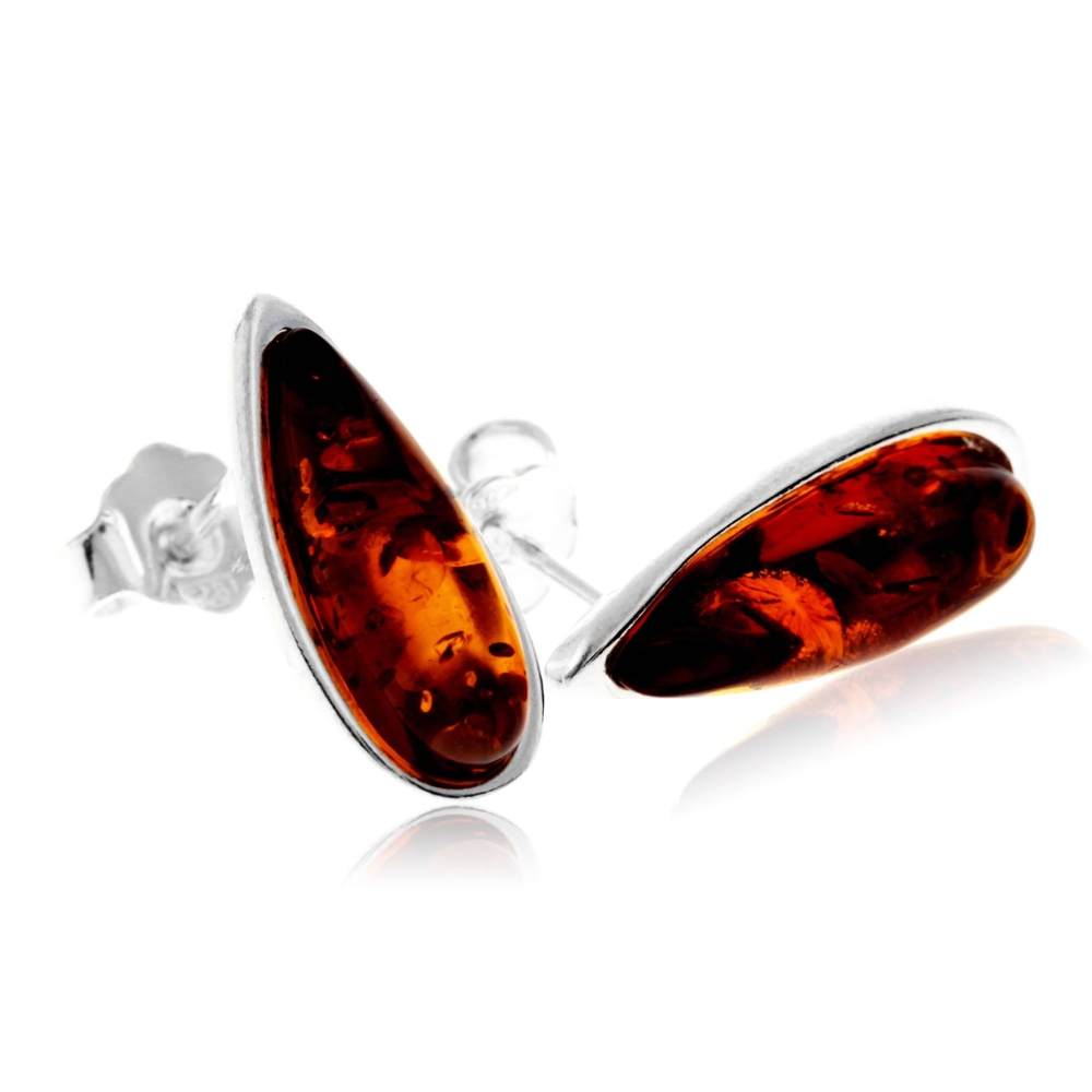 925 Sterling Silver & Baltic Amber Classic Teardrop Studs Earrings - G030S