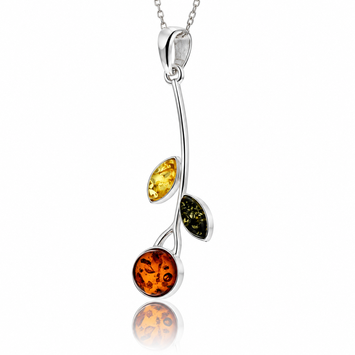925 Sterling Silver & Genuine Baltic Amber Leaf Pendant - 1981