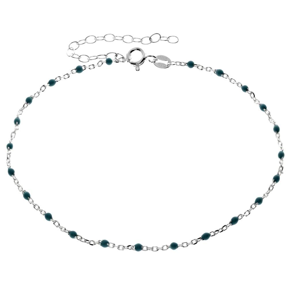 925 Sterling Silver Anti-Tarnish Plated Plain Anklet Bracelet Silver Square Blue Beads with extender - GA-ANK7