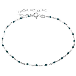 925 Sterling Silver Anti-Tarnish Plated Plain Anklet Bracelet Silver Square Blue Beads with extender - GA-ANK7