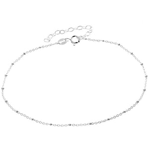 925 Sterling Silver Anti-Tarnish Plated Plain Anklet Bracelet Silver Beads with extender - GA-ANK1