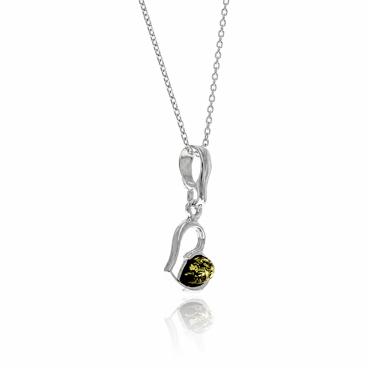 925 Sterling Silver & Genuine Baltic Amber Tiny Heart Pendant - 592