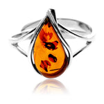 925 Sterling Silver & Genuine Baltic Amber Adjustable Ring G403A