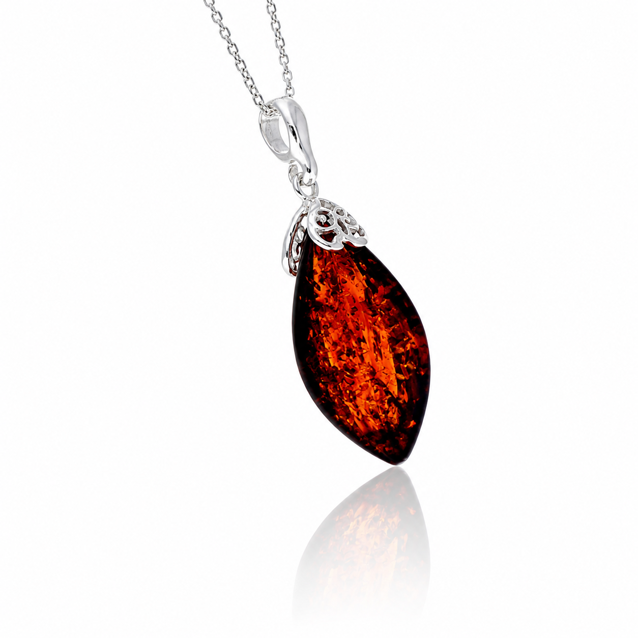 925 Sterling Silver & Genuine Baltic Amber Modern Exclusive Pendant - 813X