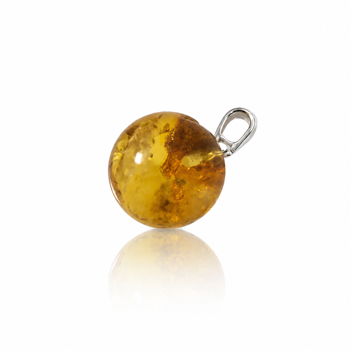 925 Sterling Silver & Genuine Baltic Amber Classic Natural Ball Pendant - J008PD