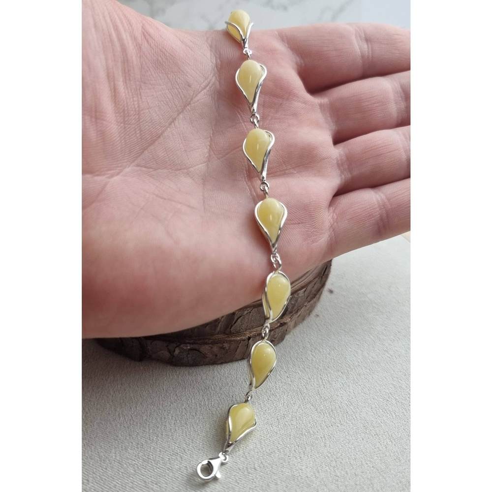 925 Sterling Silver & Genuine Baltic Amber Modern Link Bracelet - G501