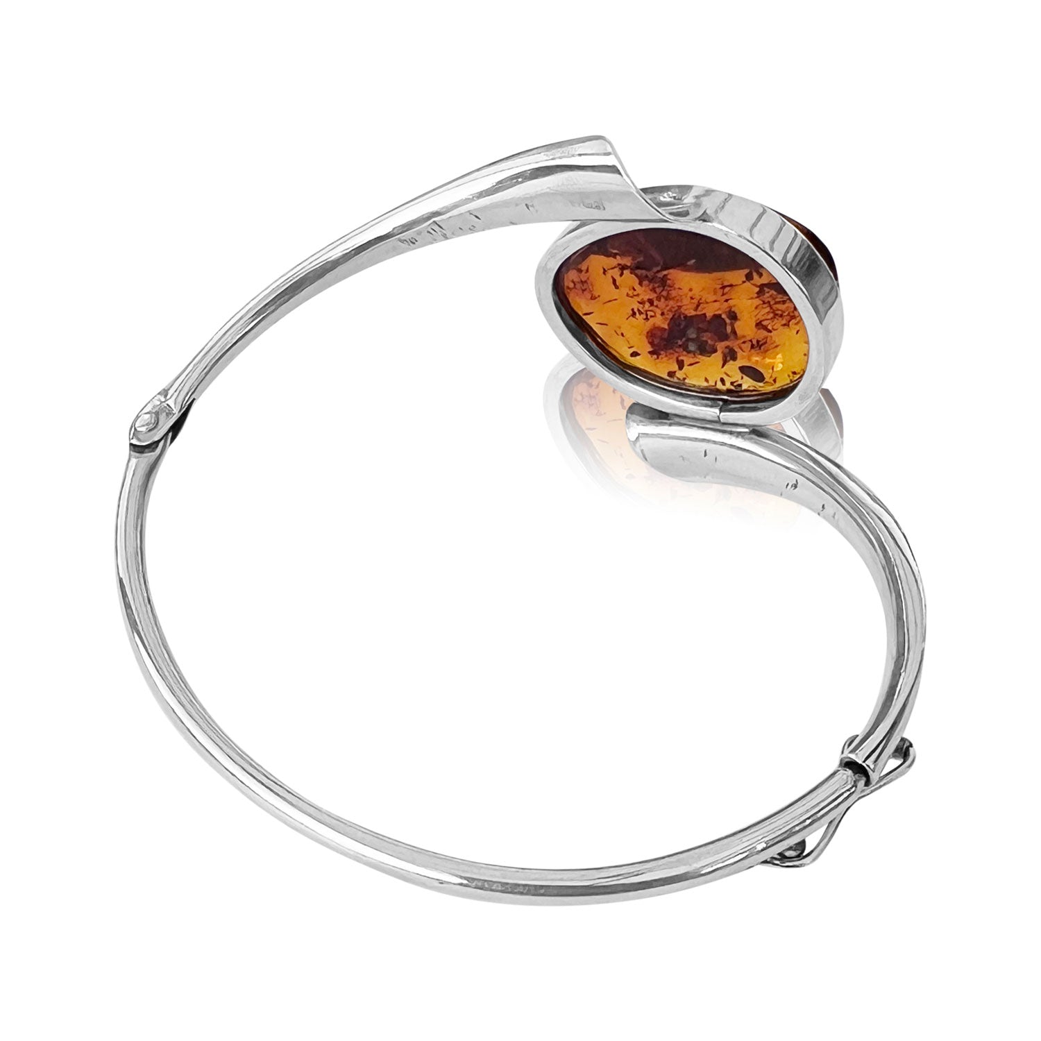 925 Sterling Silver & Genuine Cognac Baltic Amber Exclusive Bangle - BL0187