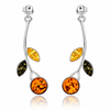 925 Sterling Silver & Genuine Baltic Amber Amber Leaf Drop Earrings - 5327