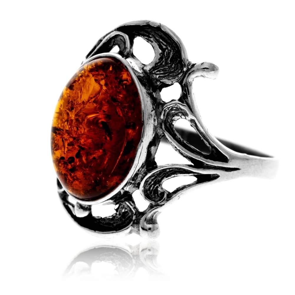925 Sterling Silver & Baltic Amber Classic Designer Ring - G402