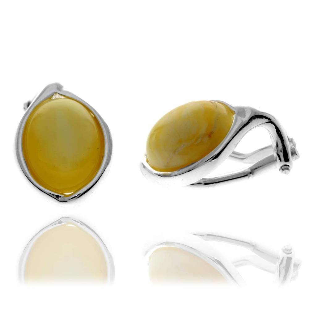 925 Sterling Silver & Genuine Baltic Amber Classic Round Clip on earrings - GL1036