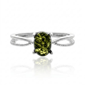925 Sterling Silver & Genuine Baltic Amber Delicate Modern Ring - 7625