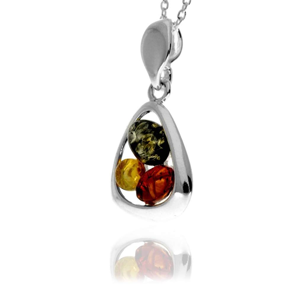 925 Sterling Silver & Genuine Baltic Amber Modern Multi-Stone Pendant - GL2063