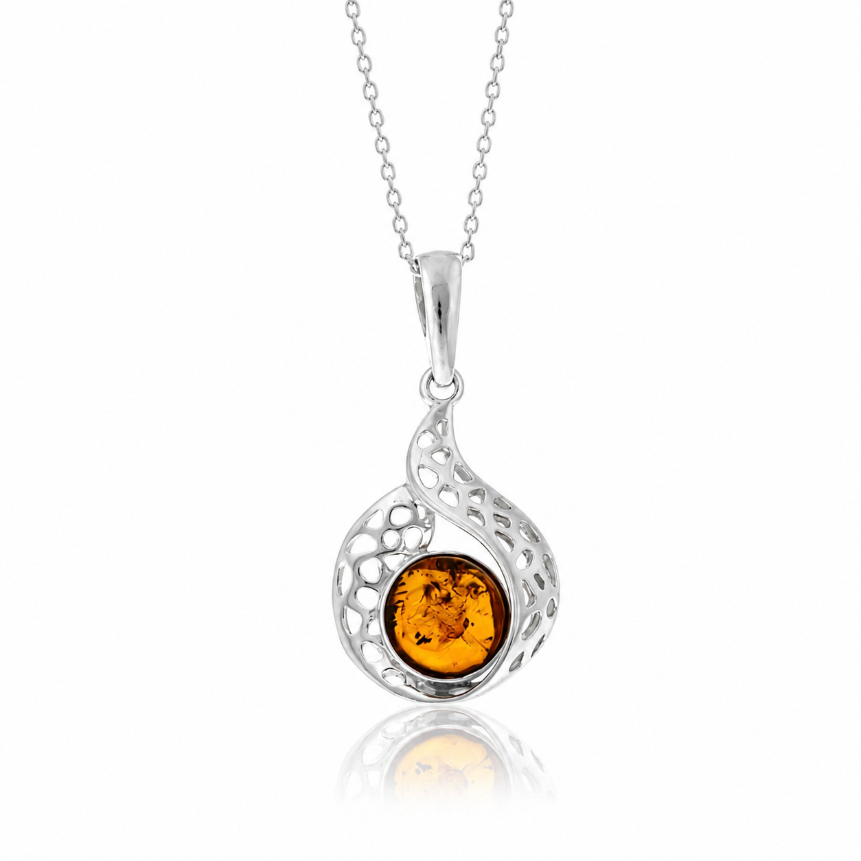 925 Sterling Silver & Genuine Baltic Amber Modern Exclusive Pendant - 799