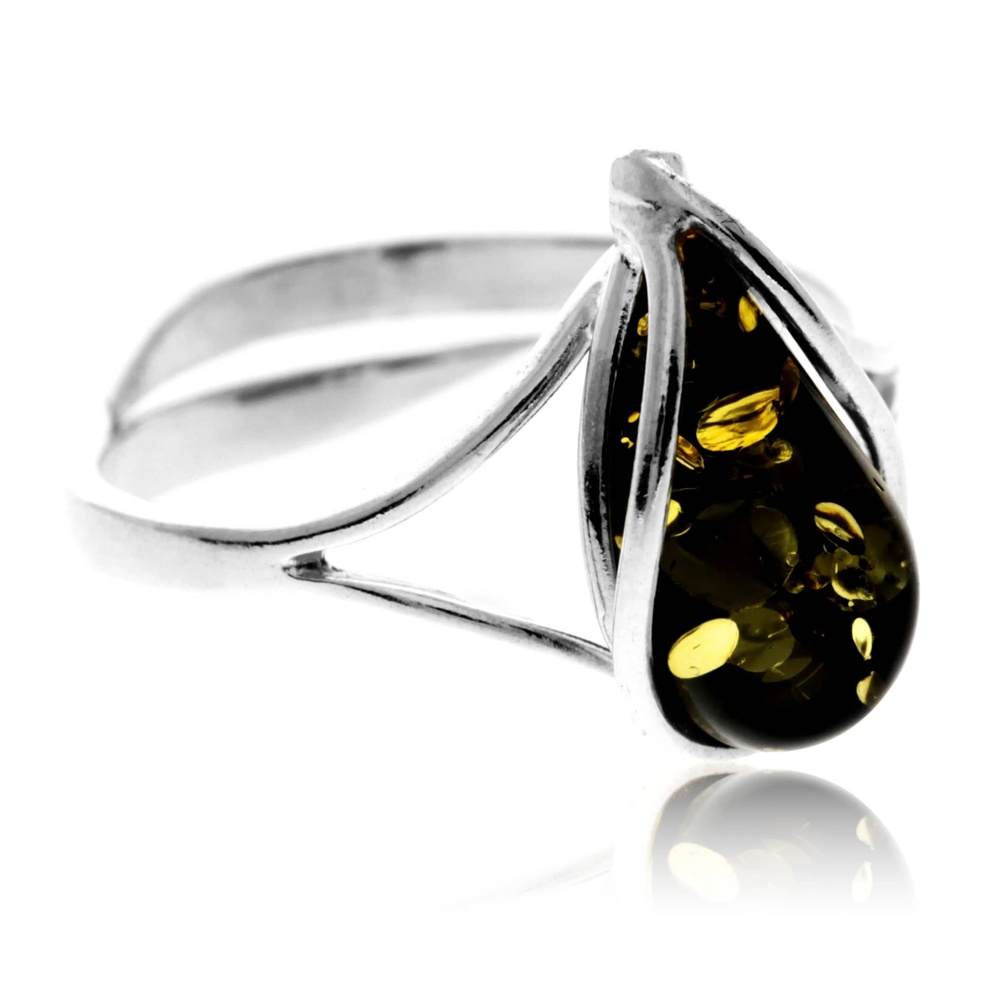 925 Sterling Silver & Genuine Baltic Amber Adjustable Ring G403A