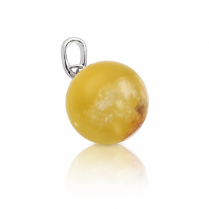 925 Sterling Silver & Genuine Baltic Amber Classic Natural Ball Pendant - J008PD