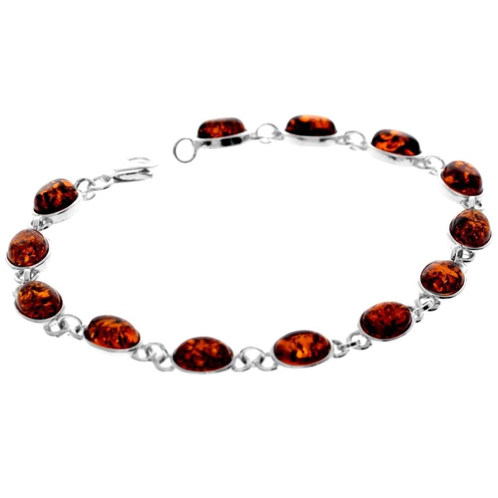 925 Sterling Silver & Genuine Baltic Amber Classic Link Bracelet - 3190