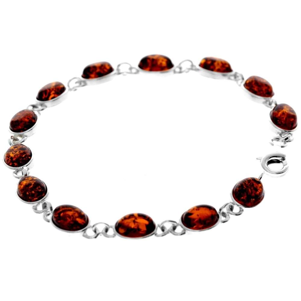 925 Sterling Silver & Genuine Baltic Amber Classic Link Bracelet - 3190