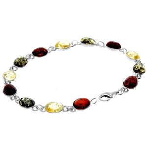 925 Sterling Silver & Genuine Baltic Amber Classic Link Bracelet - 3190