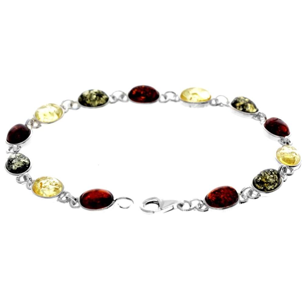 925 Sterling Silver & Genuine Baltic Amber Classic Link Bracelet - 3190