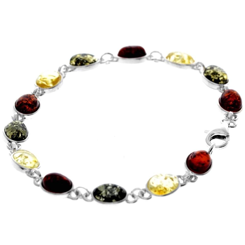 925 Sterling Silver & Genuine Baltic Amber Classic Link Bracelet - 3190