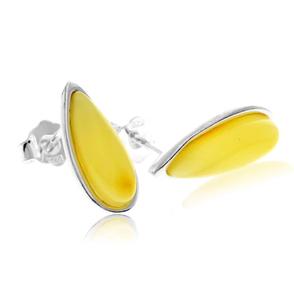 925 Sterling Silver & Baltic Amber Classic Teardrop Studs Earrings - G030S