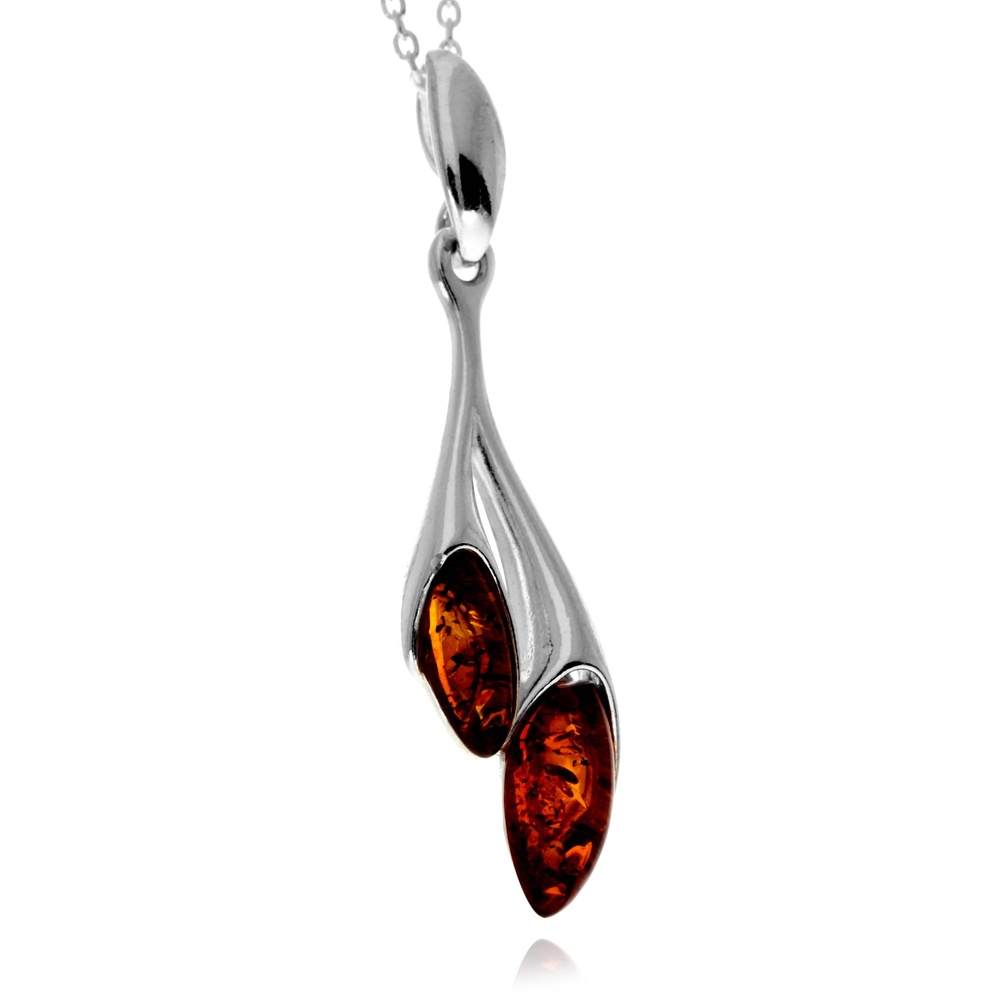 925 Sterling Silver & Genuine Baltic Amber Multi-Stone Modern Pendant - GL2065