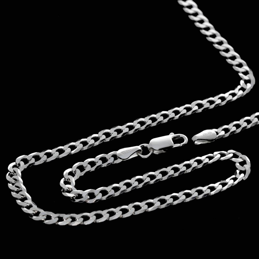 Made in Italy - 925 Sterling Silver 4 mm Thick Classic Men Unisex Curbs Chain Necklace - GA-GMN1