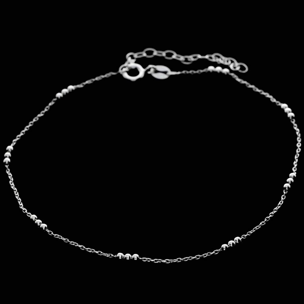 925 Sterling Silver Anti-Tarnish Coated Triple Beads Plain Anklet Bracelet with extender - GA-ANK4