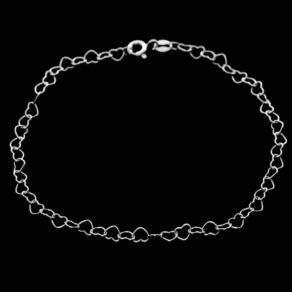 925 Fine Sterling Silver Naturally Adjustable Anklet with Anti Tarnish Coating - 5 mm Heart Chain Ankle Bracelet - GA-ANK3