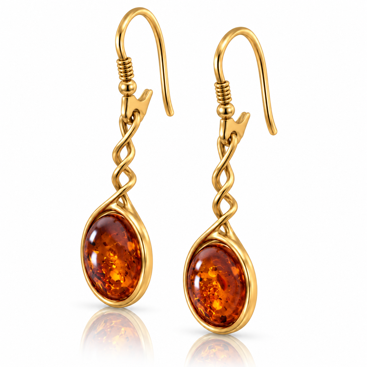 Gold Plated over 925 Sterling Silver & Genuine Baltic Amber Classic Drop Earrings - G33