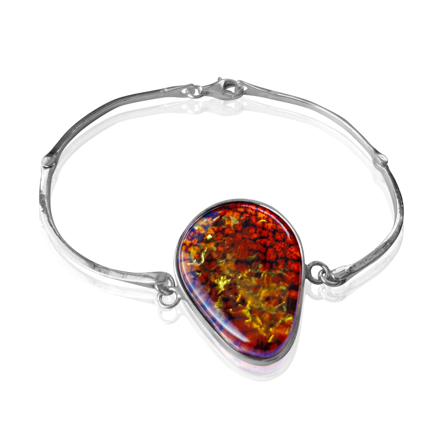 925 Sterling Silver & Genuine Cognac Baltic Amber Exclusive Bangle - BL0173