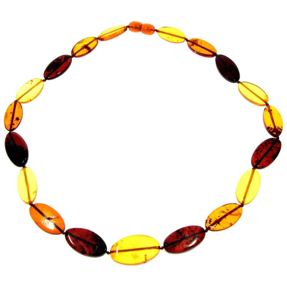 Genuine Mixed Baltic Amber Flat Oval Olive Beads Luxurious Necklace - NE0175