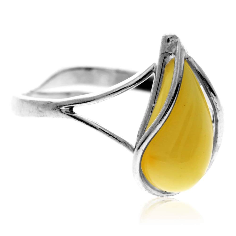 925 Sterling Silver & Genuine Baltic Amber Adjustable Ring G403A