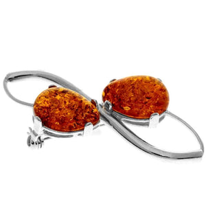 925 Sterling Silver & Genuine Baltic Amber 2 Stone Modern Brooch - 4067