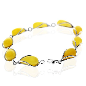 925 Sterling Silver & Genuine Baltic Amber Modern Link Bracelet - G501