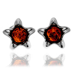 925 Sterling Silver & Genuine Baltic Amber Classic Stars / Starfish Studs Earrings - GL1034