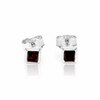 925 Sterling Silver & Genuine Baltic Amber Classic Square Small Studs Earrings - 8635